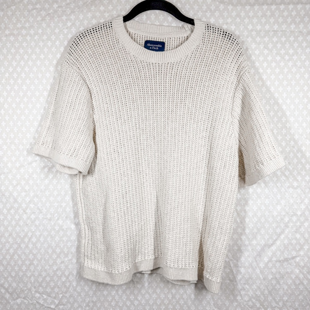 Abercrombie & Fitch Cream Cotton Blend Open‎ Knit Short Sleeve Sweater